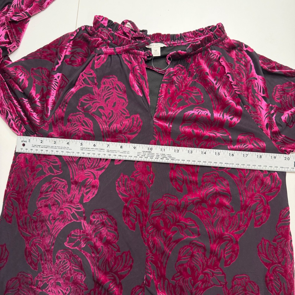 Cato Magenta Pink Burnout Velvet Floral Blouse Black Sheer Mesh Top Women Medium - Picture 7 of 8